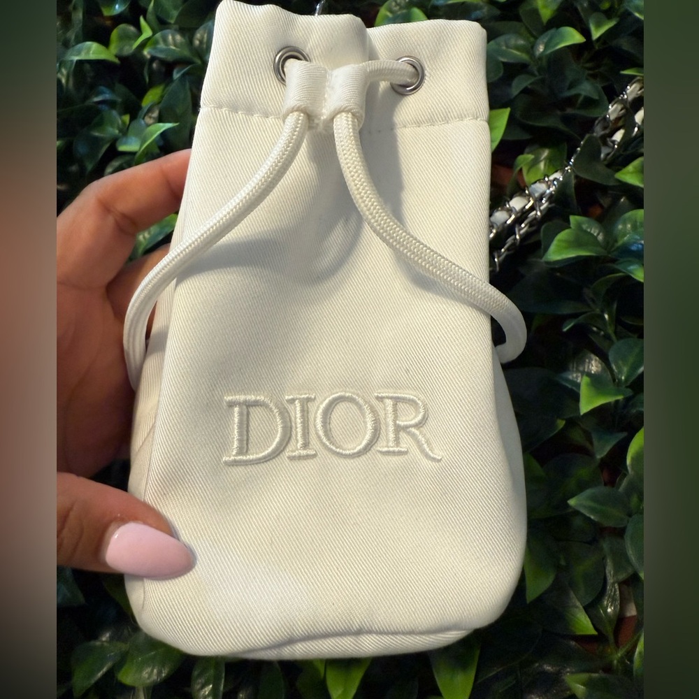 Dior White Mini with Drawstring Closure Beauty Bag